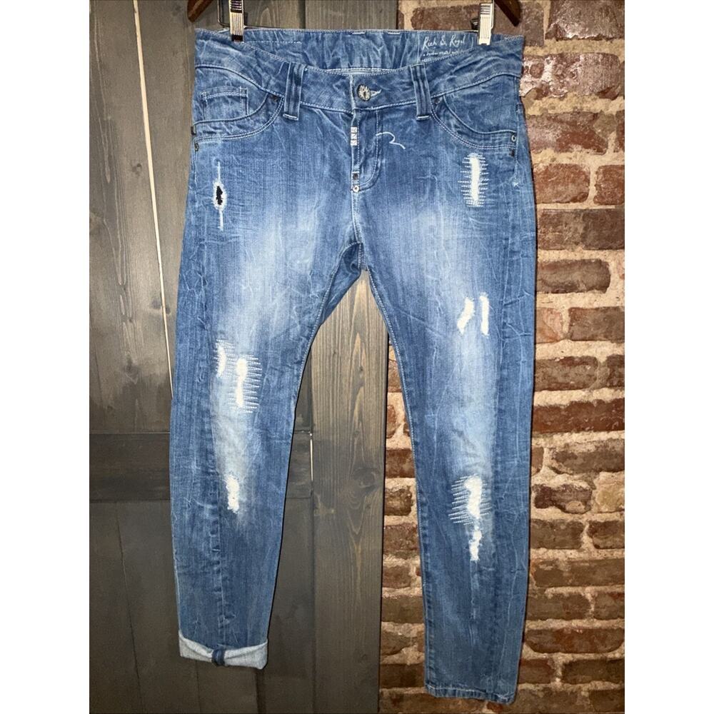 Rich & Royal Pehonella Jeans Low Rise Trousers Blue Women’s 32/31 Riveted EUC
